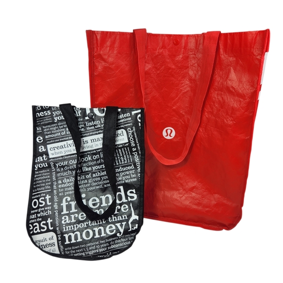 lululemon athletica Handbags - Lululemon Reusable Shopping Tote Bag Set (Lot of 2) - Red & Black Typography
